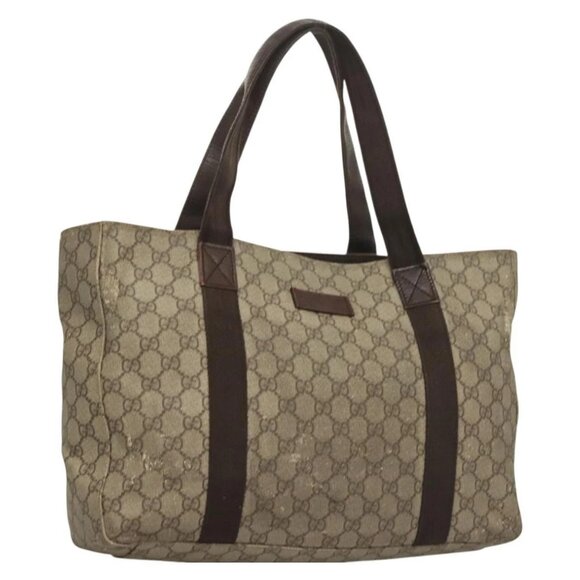GUCCI GG Supreme Tote Bag PVC Leather Beige Silver - Picture 1 of 16